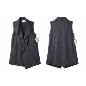 Janska Small Oversized Sleeveless Fold Collar Vest Coal Gray Acrylic Blend USA